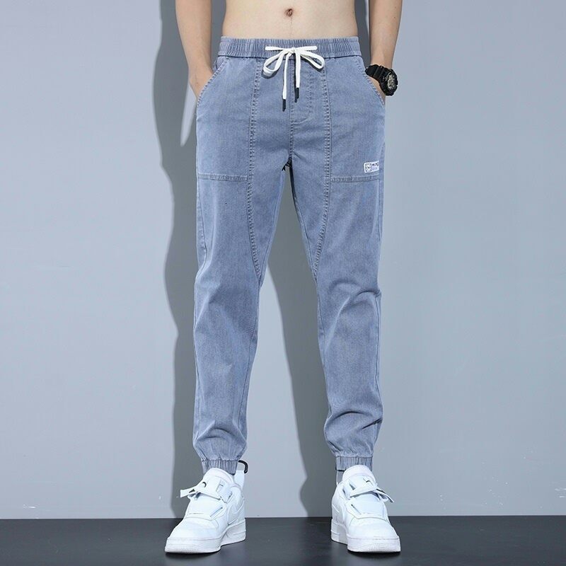 Autumn Jeans Male Loose Elastic Waist Ankle-Tied Abrasion Resistant Construction Site Worker Casual Working Welder Labor Protection Pants