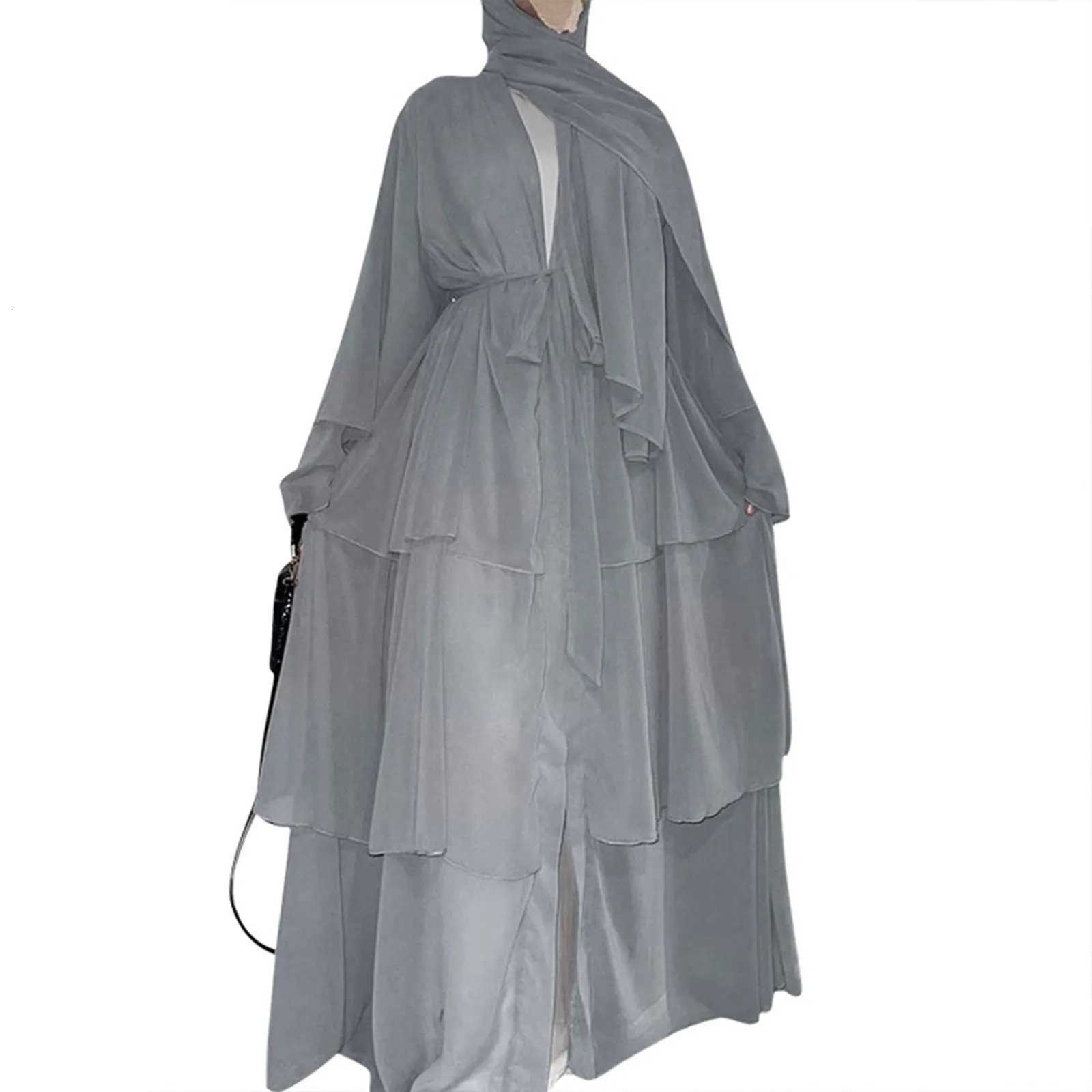 Chiffon Open Abaya Dubai Turkey Kaftan Muslim Cardigan Abayas Dresses Women Belt Robe Kimono Femme Caftan Islamic Clothing 240715
