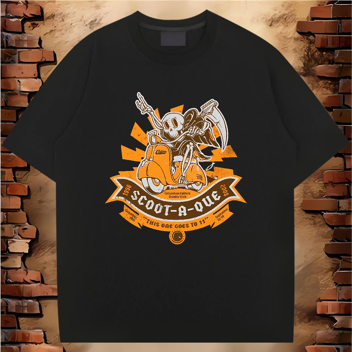 2024 Summer T-Shirts Skeleton 100% Cotton 230g DIY Printed Street Casual Tshirt for Man Woman Cotton O Neck Short Sleeves Loose