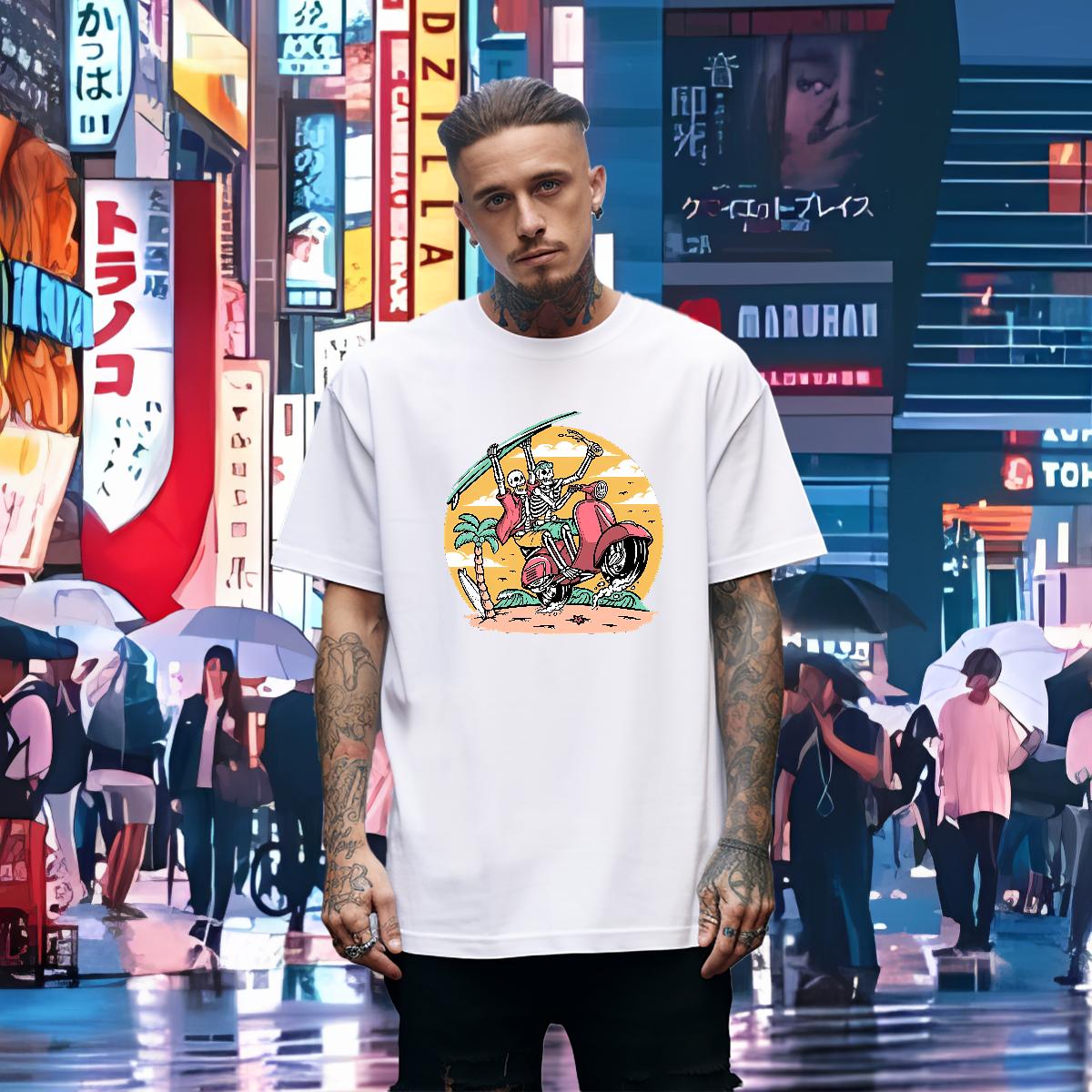 Unisex T Shirt For Man Skeleton 230g Cotton Summer Casual Cotton O Neck Short Sleeves Men Clothes T-Shirt Customized Cartoon Printing S-4XL Tops Tees