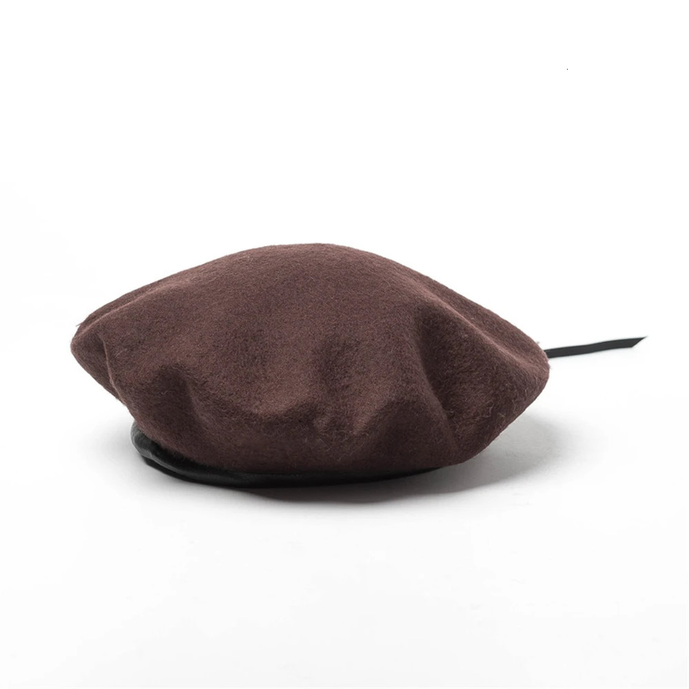 BUTTERMERE French Beret Women Autumn Winter Wool Leather Female Japanese Vintage Blue Yellow Purple Green Womens Felt Cap 240716
