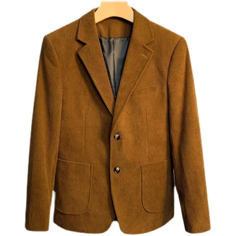 British style mens business striped suit slim corduroy solid color leisure fashion coat 240711