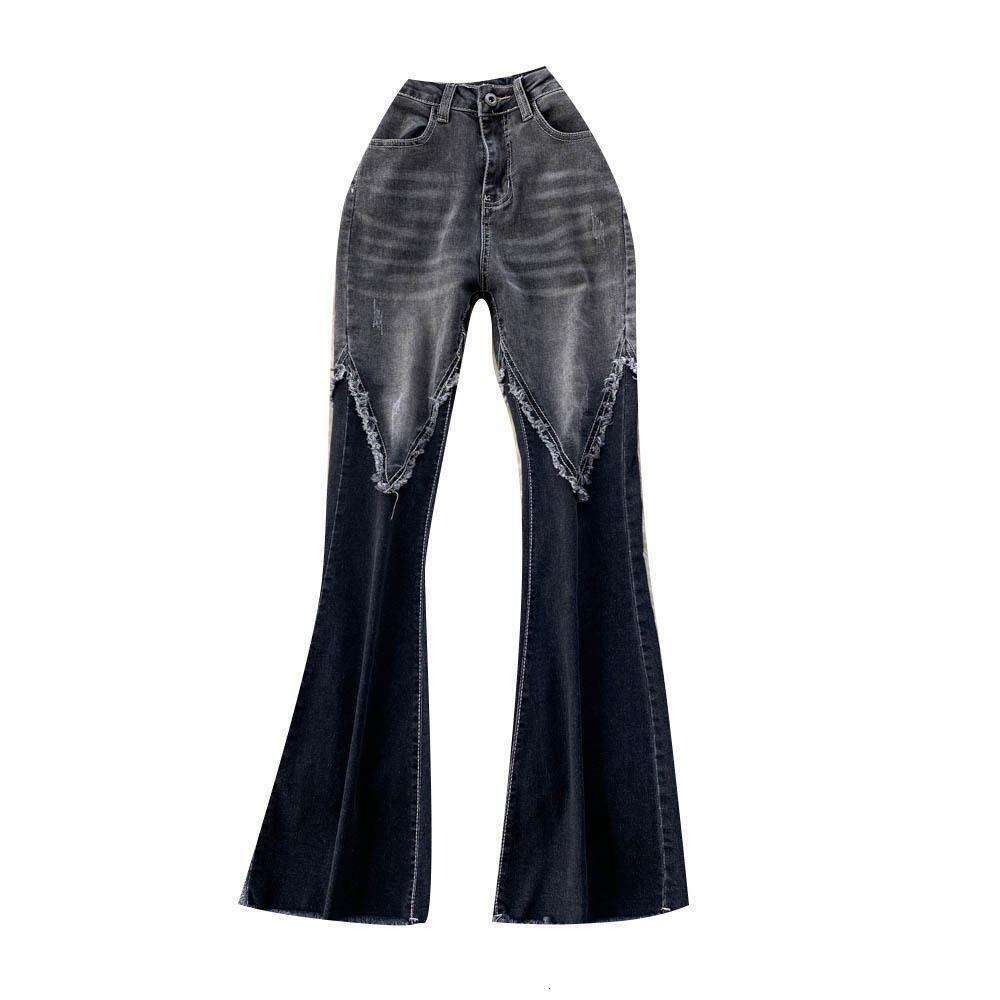 Design Inspired Patchwork with Ruffled Edges and Micro Jeans for Women's Spring/summer 2022 New Fringe Elastic Thin Style Slim Flared Pants