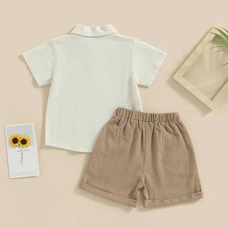 Clothing Sets 2Pcs Little Boys Outfit Toddlers Summer Solid Color Lapel Short Sleeve Single-breasted Shirt Tops + Elastic Waist Shorts