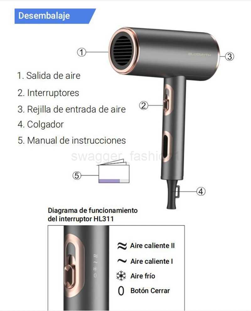 2200W High Power Professional Hair Dryer Negative Ion Hot Cold Blue Light Anti-static Blow Dryer Home ApplianceBkl240717