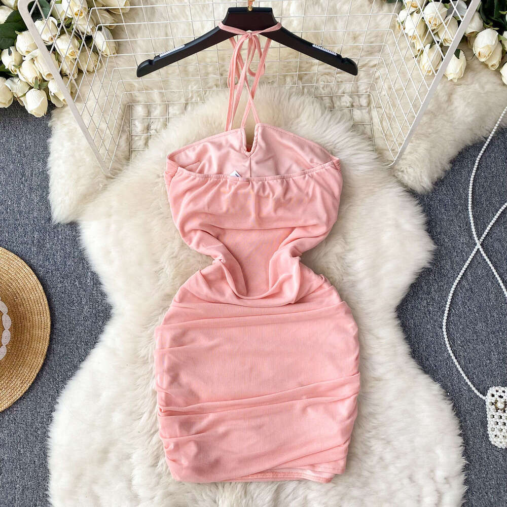 Hanging Neck Dress for Women in Summer, Three-dimensional Flower, Scheming, Pleated, Slim Fitting Style, Sexy Buttocks Wrapped Short Skirt, Trendy Dre