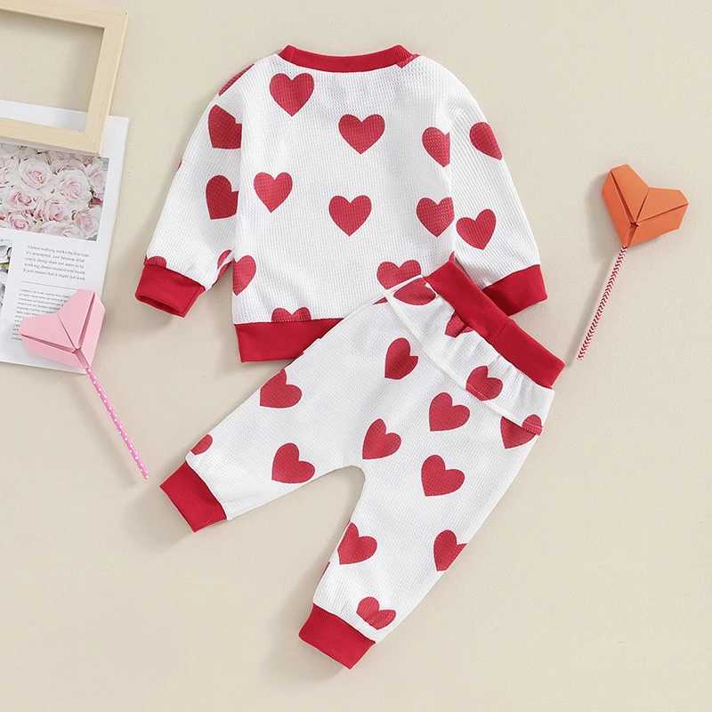 Clothing Sets Spring Autumn 0-3Y Newborn Baby Girl Boy 2PCS Clothes Set Heart Print Waffle Sweatshirt Pant Toddler Clothes Outfit Baby Costume