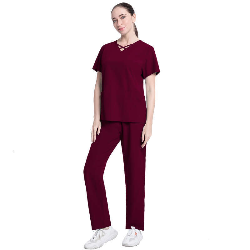 Niaa Hinn Scrub Set Scrubs for Women Uniform Undefined New Arrival New Product Gentle Wind French Solid Printing Bifurcated Short Self-cultivation