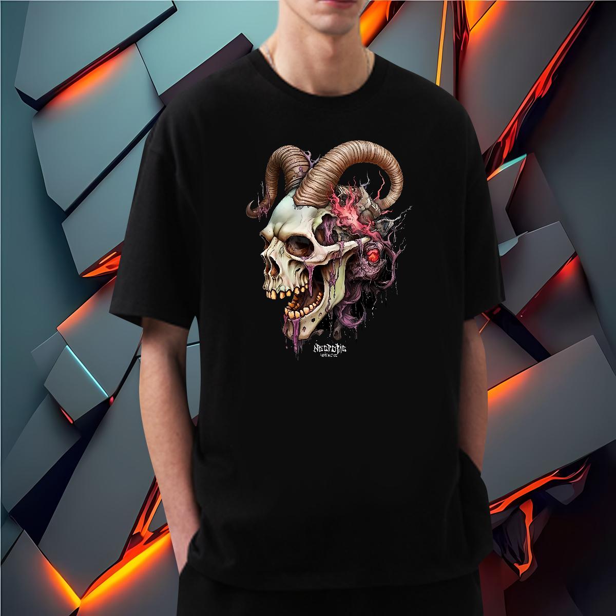New T Shirt For Man Skeleton 230g Cotton Customized Spring Summer Mens Tshirts Crew Neck Cotton Breathable Comfortable