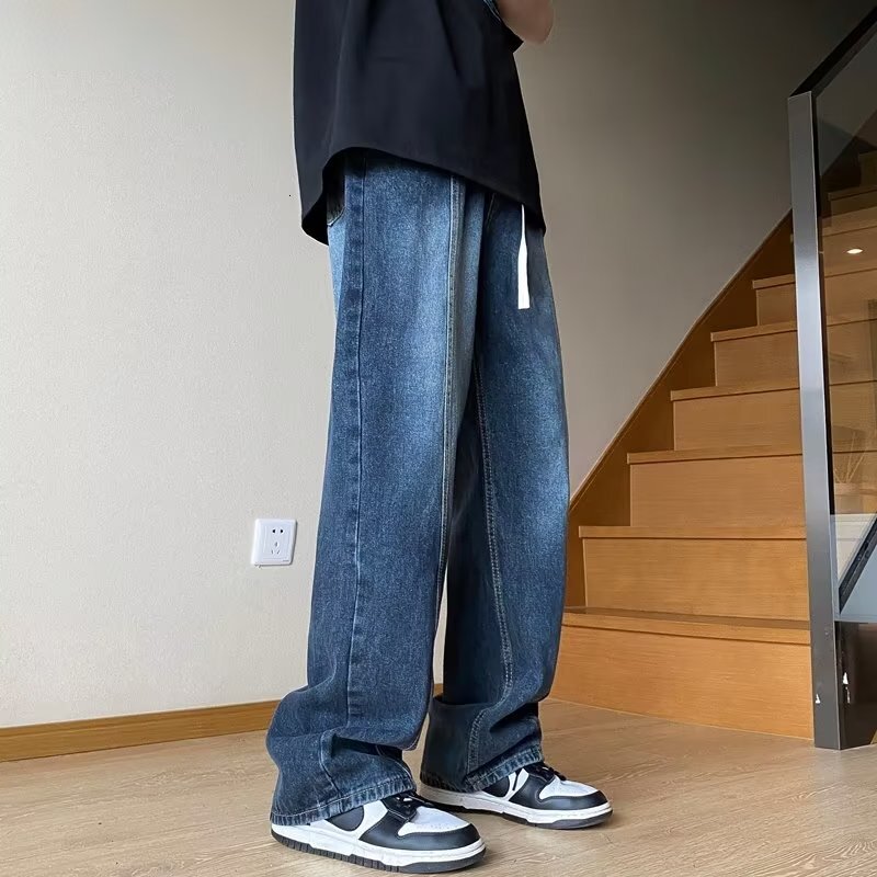 Jeans for men in spring, autumn, summer, men's high street straight tube loose washed casual pants, trendy trend