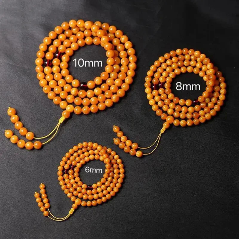 Myanmar Old Beeswax Circle 108 Beads Original Mineral Beeswax Amber Original Stone Necklace Mens and Womens Hard Bracelet 240710