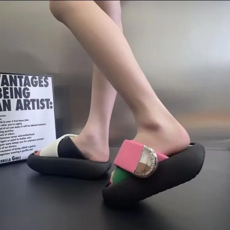 Shoes Woman Slippers Flat Loafers Cross-Tied Pantofle Platform Med Soft Summer Slides Rome PU Cross-Tied Female Shoes S 240708
