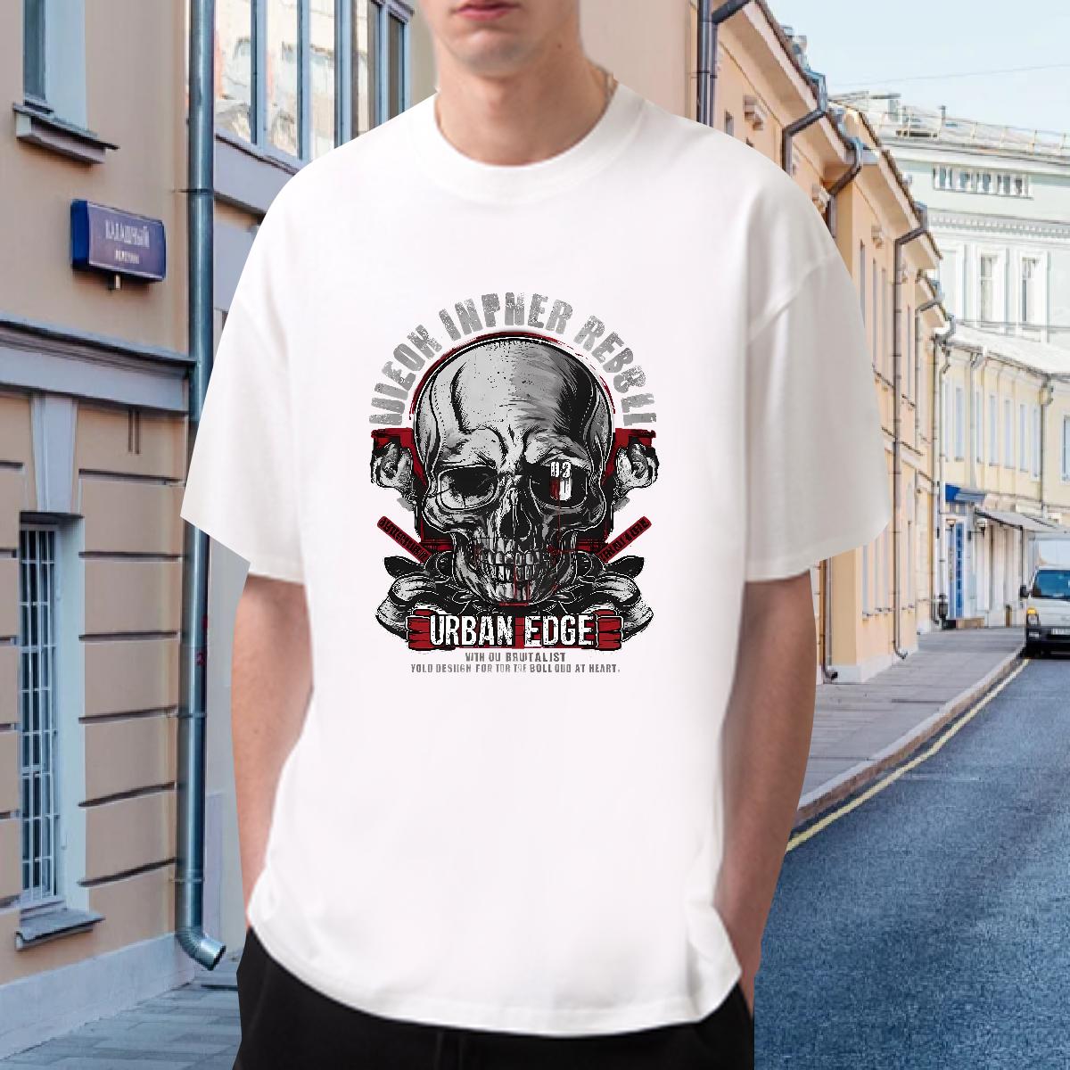 Factory Direct T Shirt For Man Skeleton 100% Cotton 230g Asian Size Men Clothes T-Shirt Outdoor Breathable Crew Neck Cotton Comfortable Tee Shirt