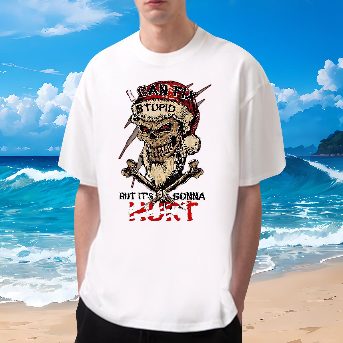 2024 Summer T shirt Skeleton 230g 100% Cotton Custom Print Oversized Tshirts Summer Casual Round Neck Short Sleeve Comfortable Polos