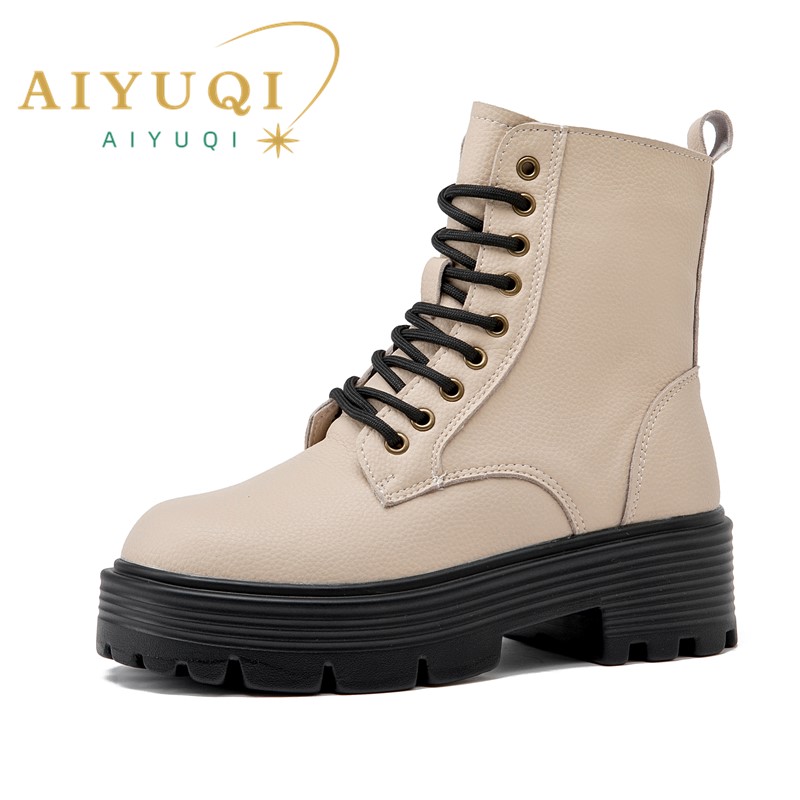 AIYUQI Boots Women 2024 Autumn New Genuine Leather Suede chunky Women Short Boots British Style Women Motorcycle Boots
