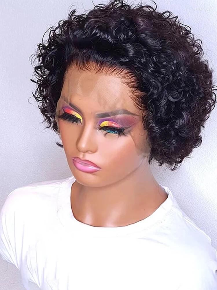 Pixie Cut Wig Water Wave Lace Front Human Hair Wigs Glueless Short Curly Transparent Preplucked Hairline