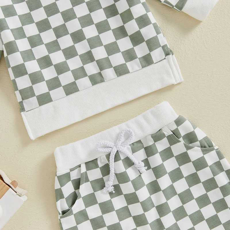 Clothing Sets Fashion Plaid Print Baby Boys Outfits Fall Toddler Clothes Set Sweatshirt Tops Elastic Waist Pants 2PCS Children Clothing Suit