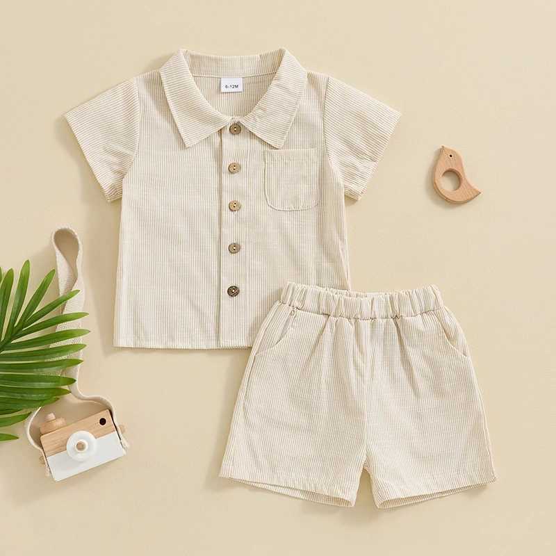 Clothing Sets Toddler Kid Baby Boy Summer 2Pcs Outfit Stripe Print Short Sleeve Button Down Shirt with Elastic Waist Shorts