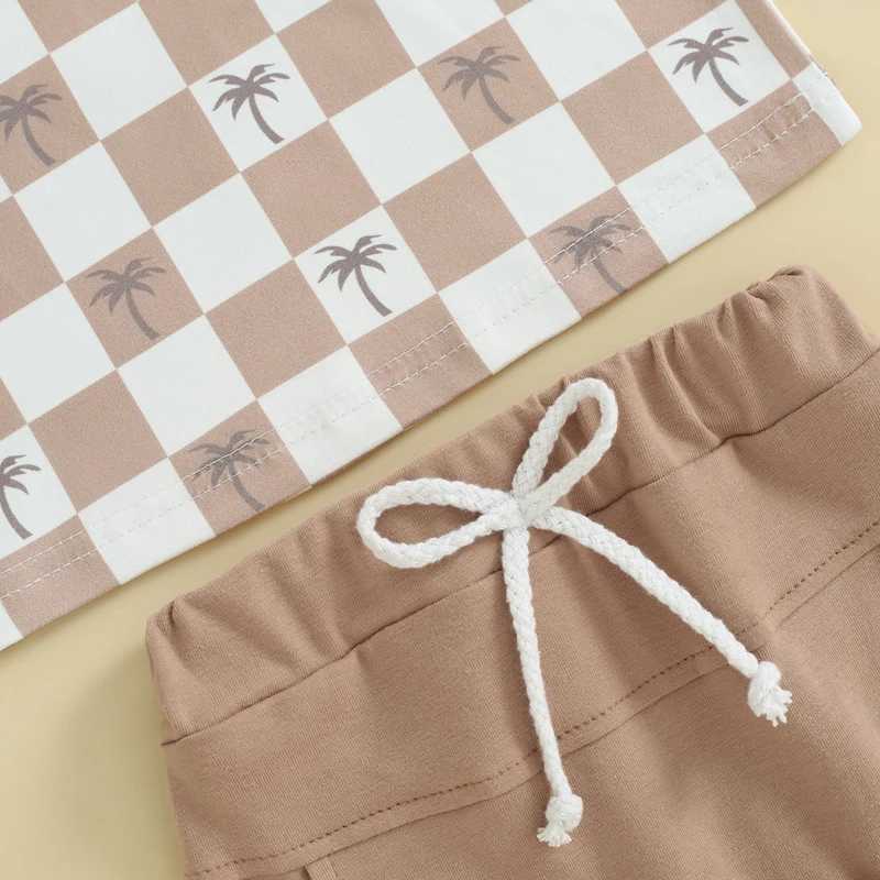 Clothing Sets Toddler Infant Baby Boys Summer Outfits Short Sleeve Plaid Tree Print T-shirt with Elastic Waist Shorts 2Pcs Clothes Set