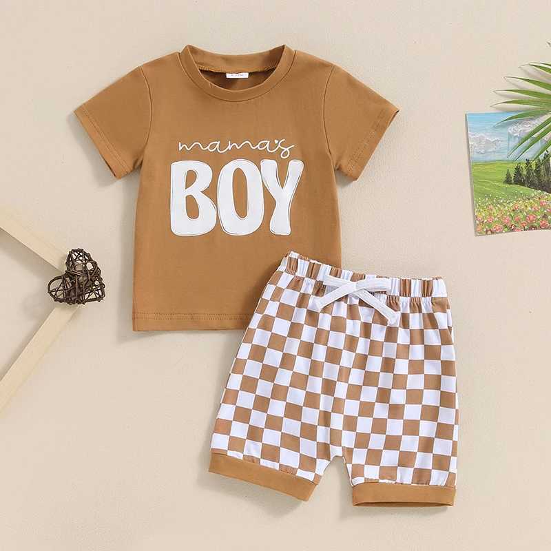 Clothing Sets Summer Infant Toddler Short Sleeves Shorts Set Baby Boys Cotton Letter Print T-shirt+Checkerboard Shorts Two-piece Suit
