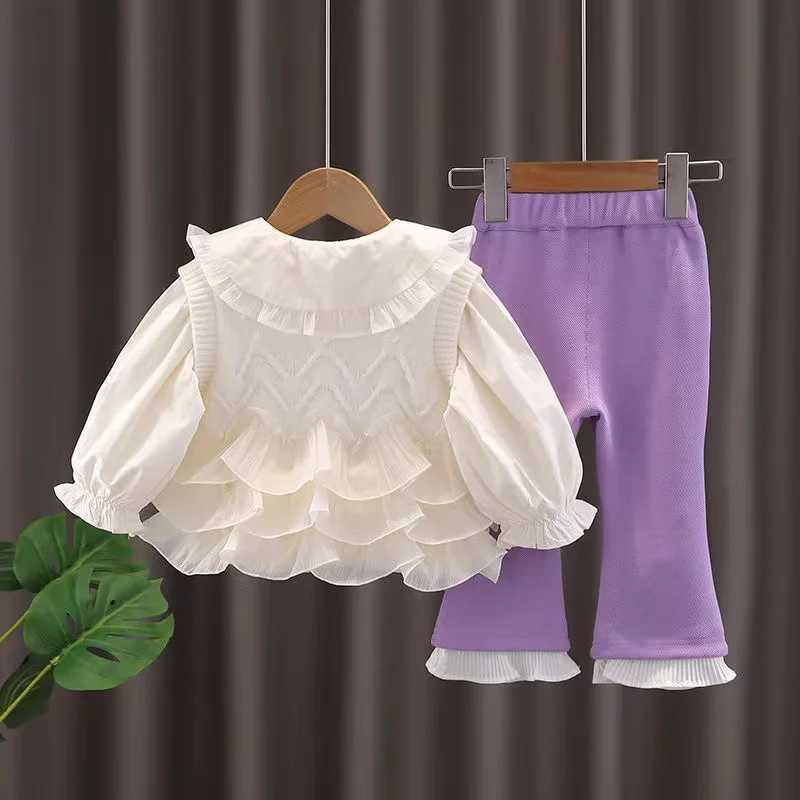 Clothing Sets Girls Spring and Autumn Clothing Set 2024 New Fashionable Girl Top+Pants Three Piece Set for Girls Fashionable Little Girl