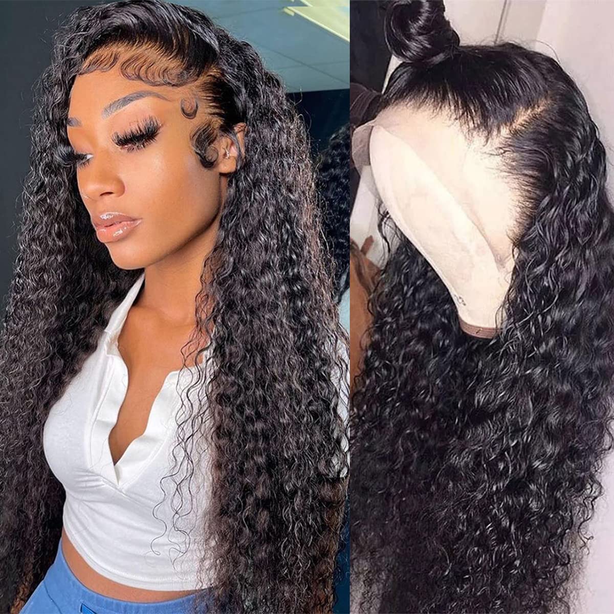 Water Wave Lace Front Wig Brazilian Virgin Human Hair 4x4 5x5 6x6 7x7 13x4 13x6 360 Full Lace Wigs for Women Natural Black Color Pre-Plucked Natural H