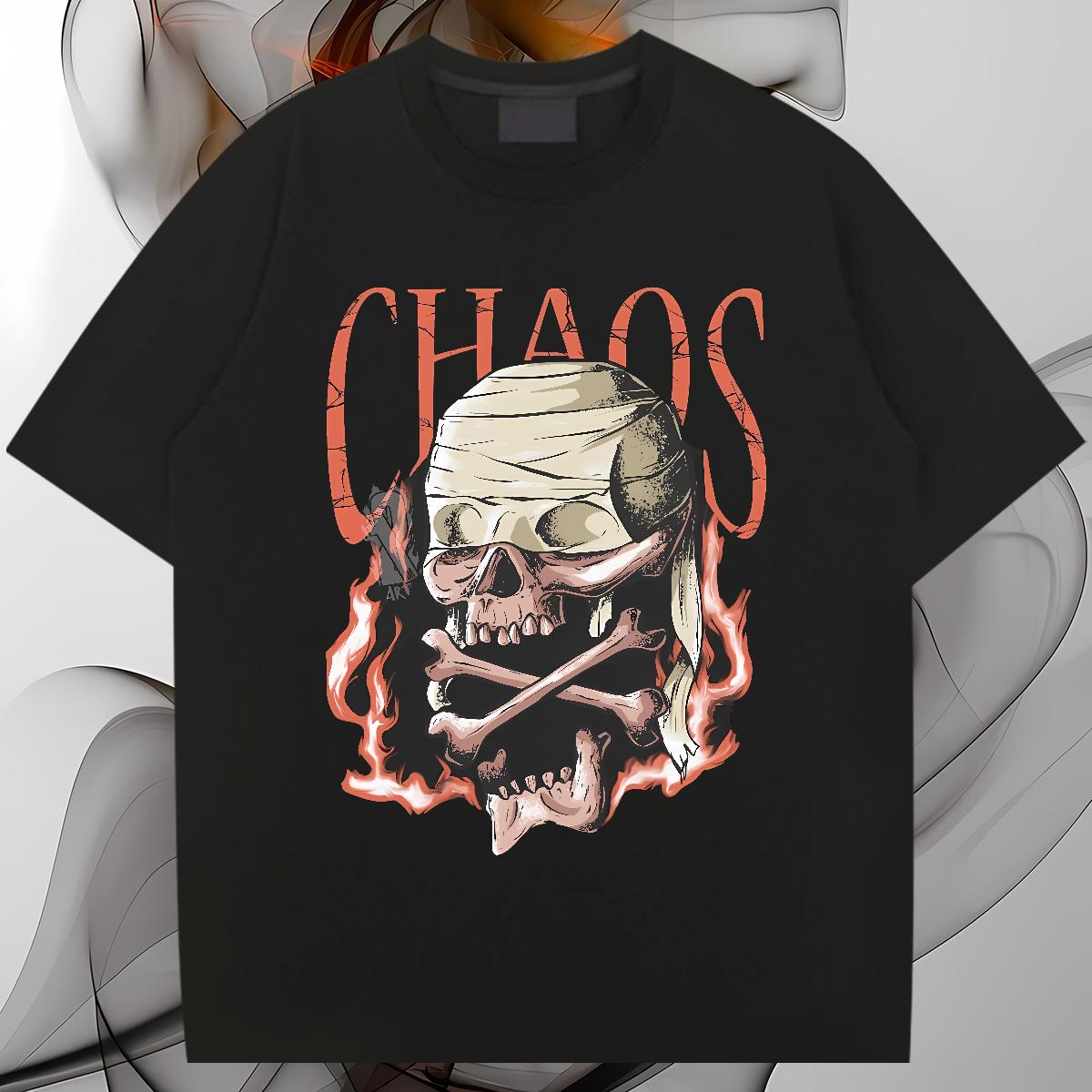 Designer Fashion T-Shirts for Men Skeleton 230g Cotton Anime Print Casual Beach Men Clothes T-Shirt Breathable Crew Neck Comfortable