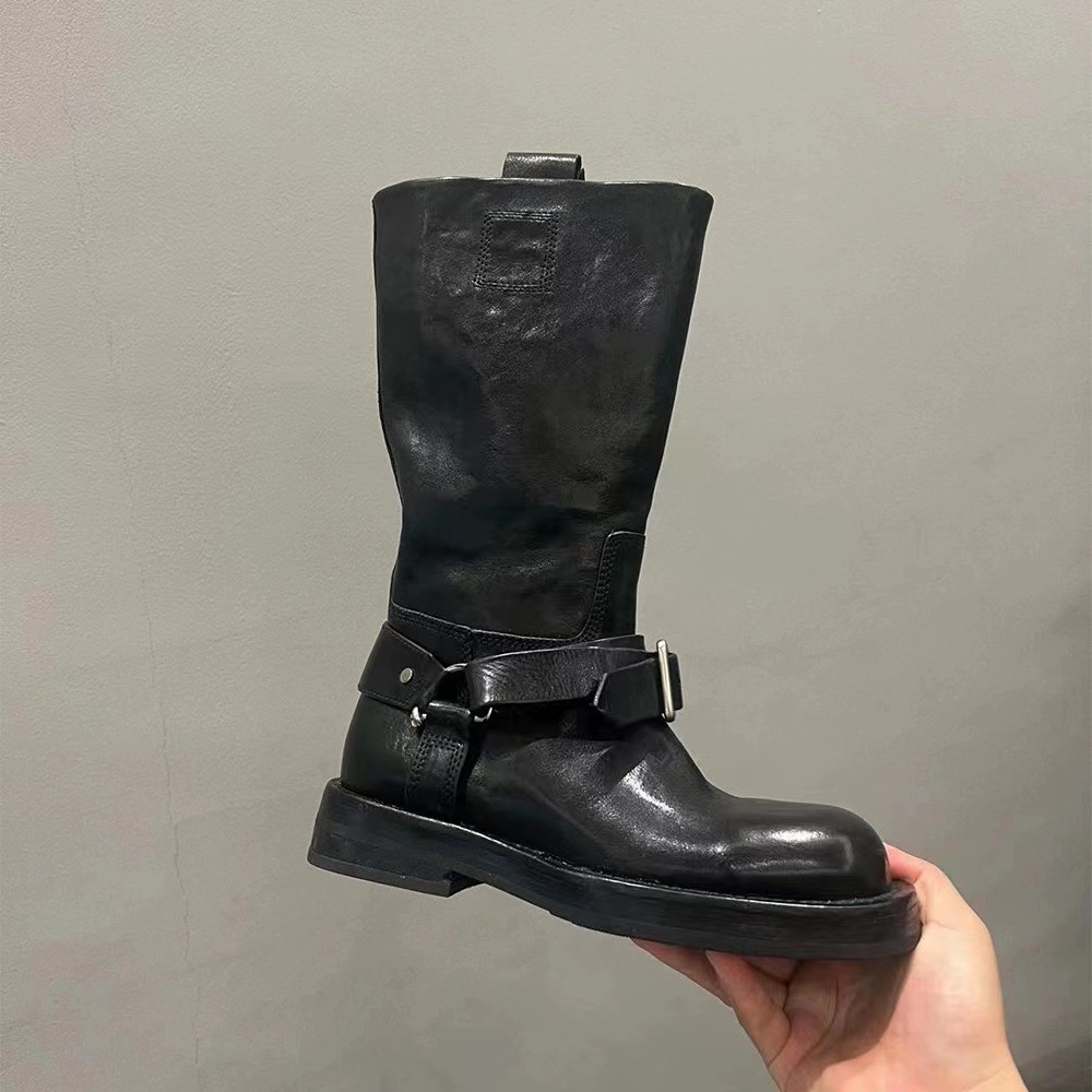length mid made Maillard New of genuine leather European and American Western short pleated pile Martin motorcycle boots Lhshoe