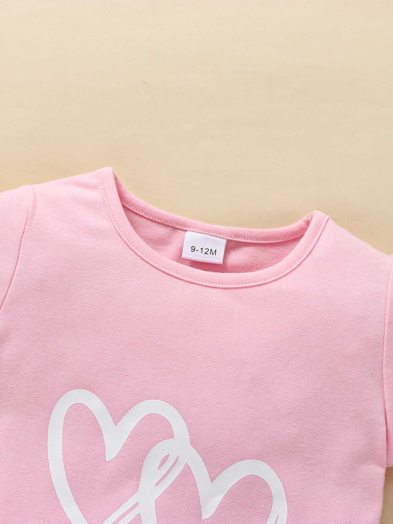 Clothing Sets Baby Girls Heart Print Top Contrast Binding Track Shorts 2Pcs Sets Infant Newborn Casual Summer Clothes