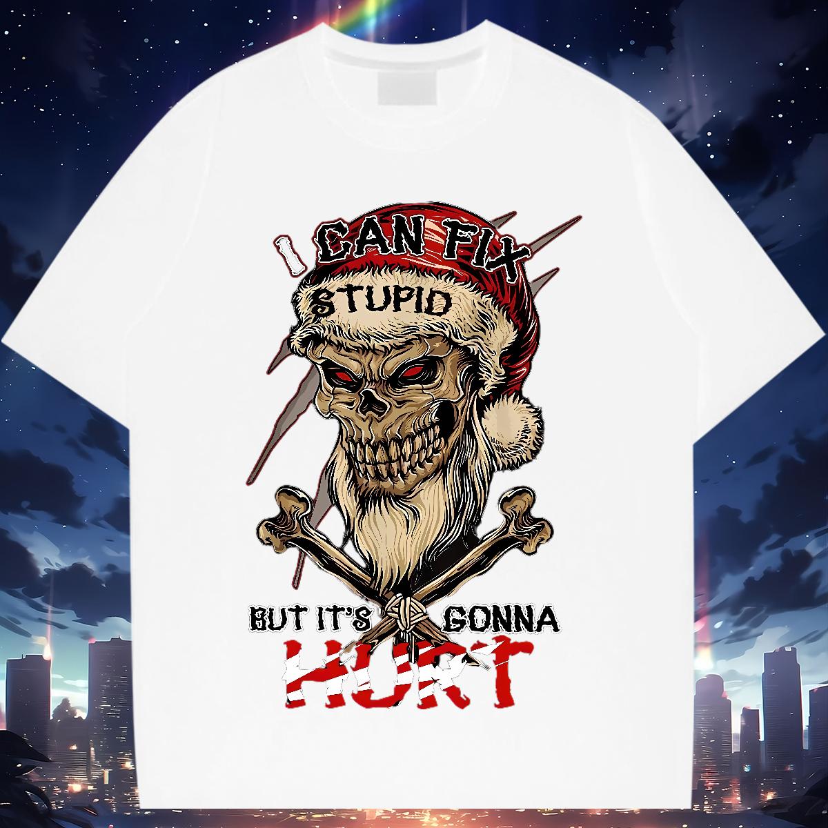 2024 New Mens T Shirts Skeleton 230g Cotton Oversized Men Tees Summer Casual Breathable Crew Neck Loose Tops Tees