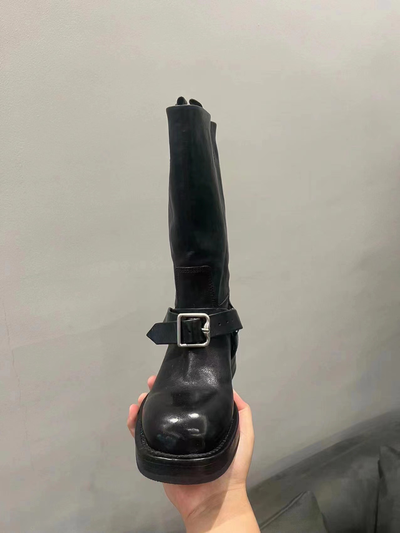 length mid made Maillard New of genuine leather European and American Western short pleated pile Martin motorcycle boots Lhshoe