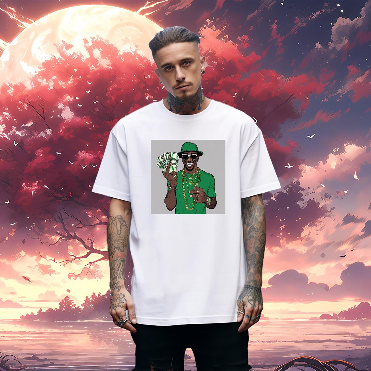 2024 Man T Shirts XH 230g 100% Cotton Cartoon Print Men Tees Daily Wear Cotton Breathable Short Sleeve Soft Tops Shirt