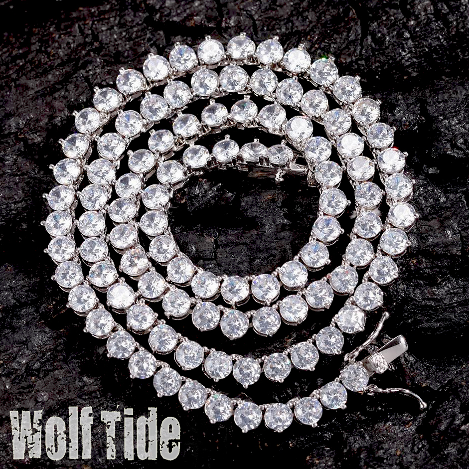 New in Bling Pink Cubic Zirconia Tennis Chain Necklace Choker Hip Hop Mens Personalized Iced Out Full Diamond Chains Masculina Bijoux for Men Wolf Tid