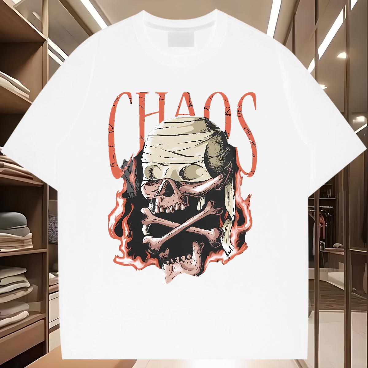 Brand T-Shirts for Men Skeleton 230g Cotton Spring Summer Breathable Crew Neck Cotton Men Tshirts New Arrival Oversized 4XL Clothes