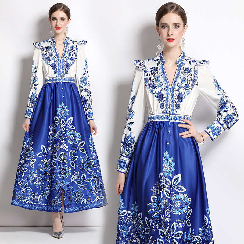 2023 Spring French Slimming Waist, Hepburn Style Elegant Big Swing Skirt Dress Muslim Fishtail Dress Chiffon Floral Dress Waist Short Sexy Loose Silk 