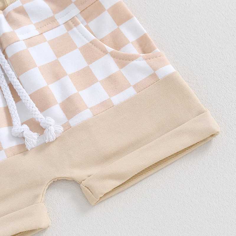 Clothing Sets 2Pcs Baby Boy Summer Outfit Toddler Newborn Infant Checkerboard Print Short Sleeve Pocket T-Shirt Shorts Set Toddler Boy Clothes