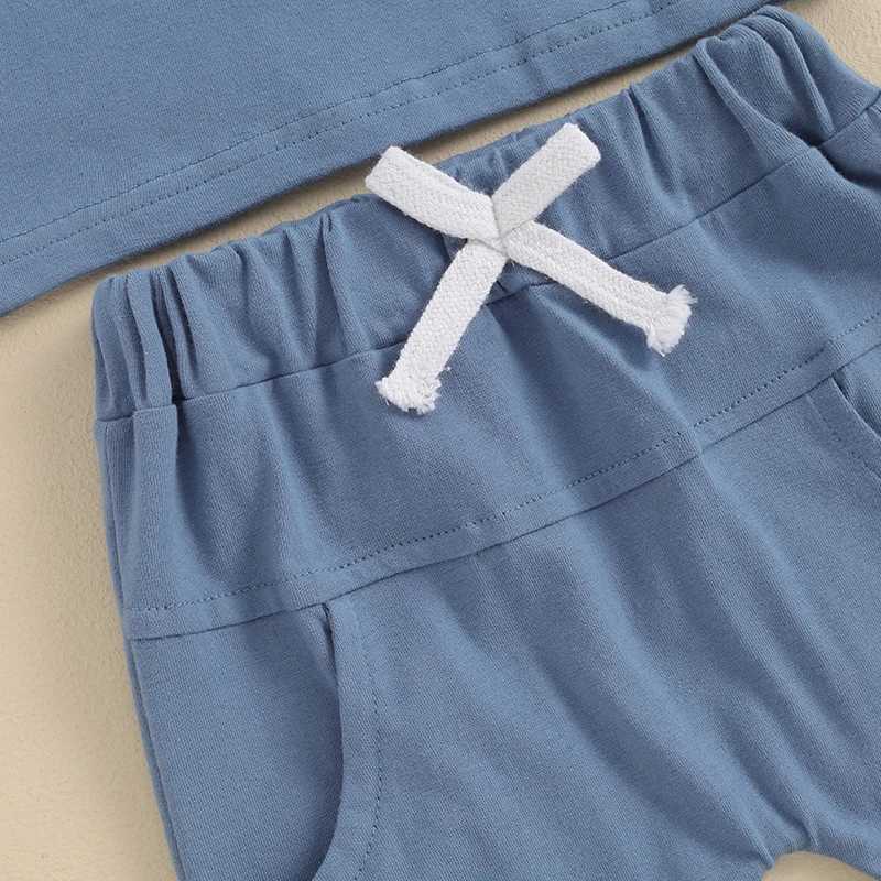 Clothing Sets 0-3Y Toddler Boys Summer Outfits Solid Color Rolled Hem Short Sleeve T-Shirts Tops Elastic Waist Shorts 2Pcs Clothes Set