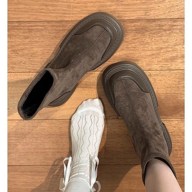 New Thick Fashion Bottom 2024 Comfortable Durable Explosive Style Coarse Heel Simple and Slim Versatile Martin Boots Lhshoe