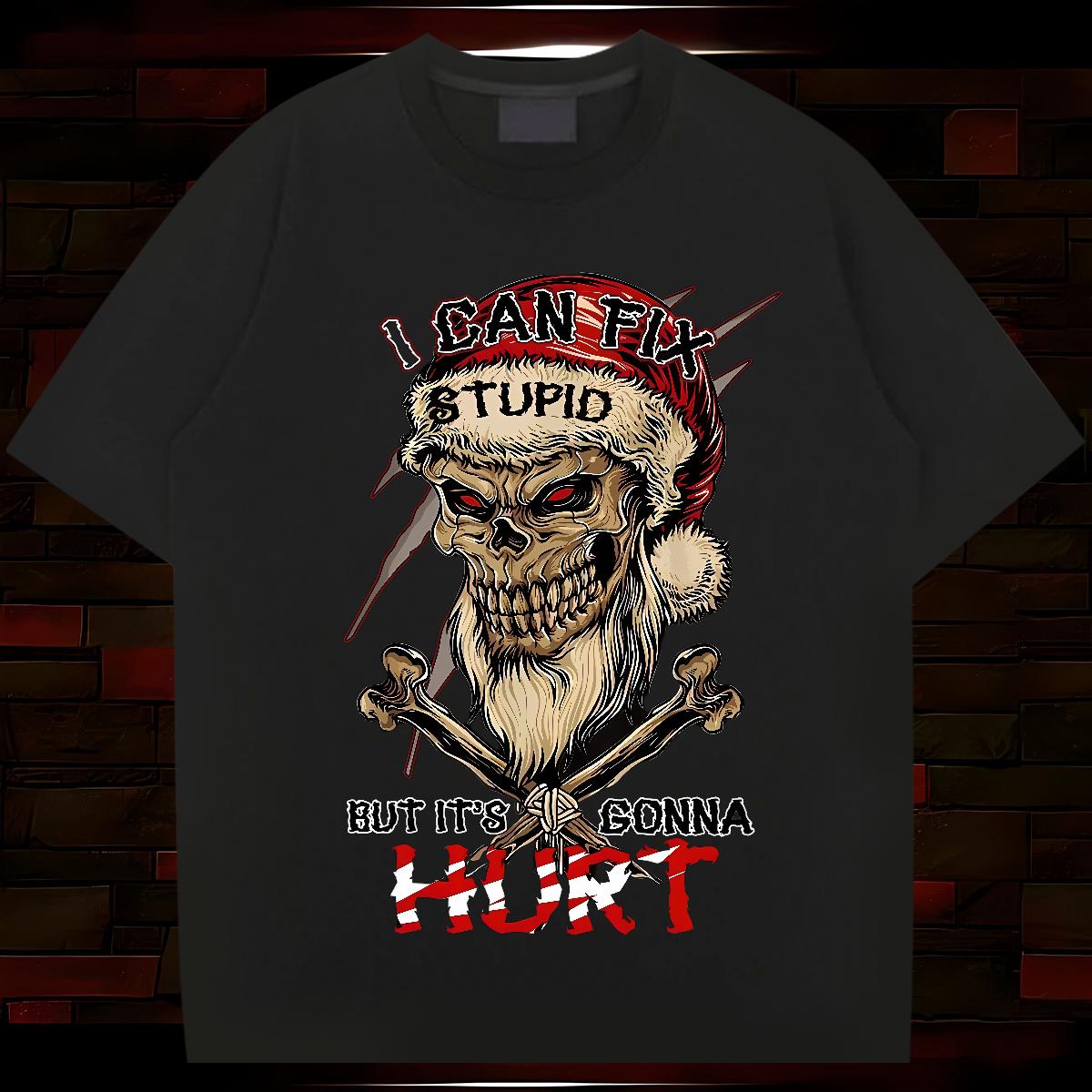 Cool Men Clothes T-Shirt Skeleton 230g 100% Cotton Round Neck Short Sleeve High Street Hip Hop T shirt Customized Print Fashion Casual Tops