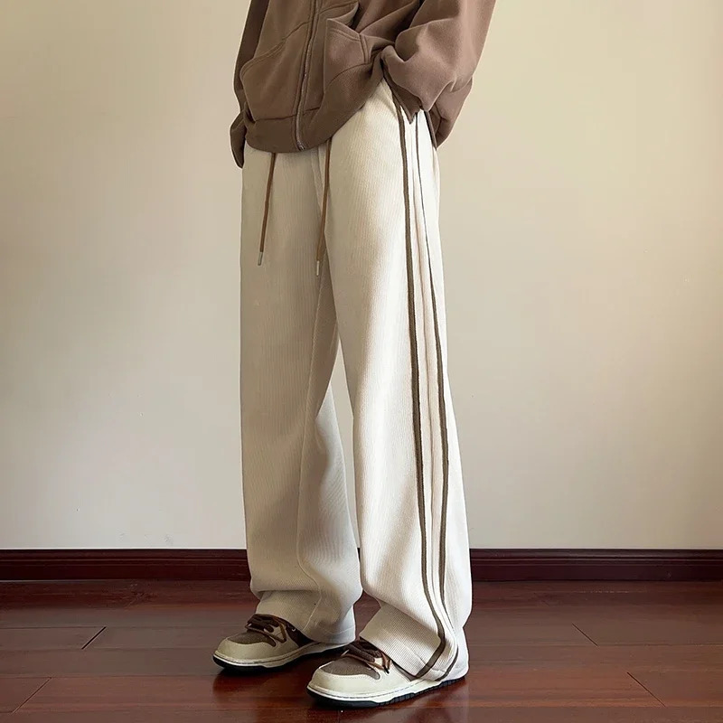 Men Sweatpants Streetwear Side Striped Trend Wide-leg Casual Jogger Sweat Pant Hip Hop Baggy Track Pants 240708