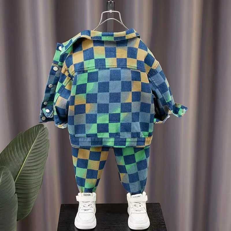 Clothing Sets Childrens And Boys Denim Set For Spring And Autumn New Autumn Two-piece Set For Korean Version Of Fashionable Plaid For Boys