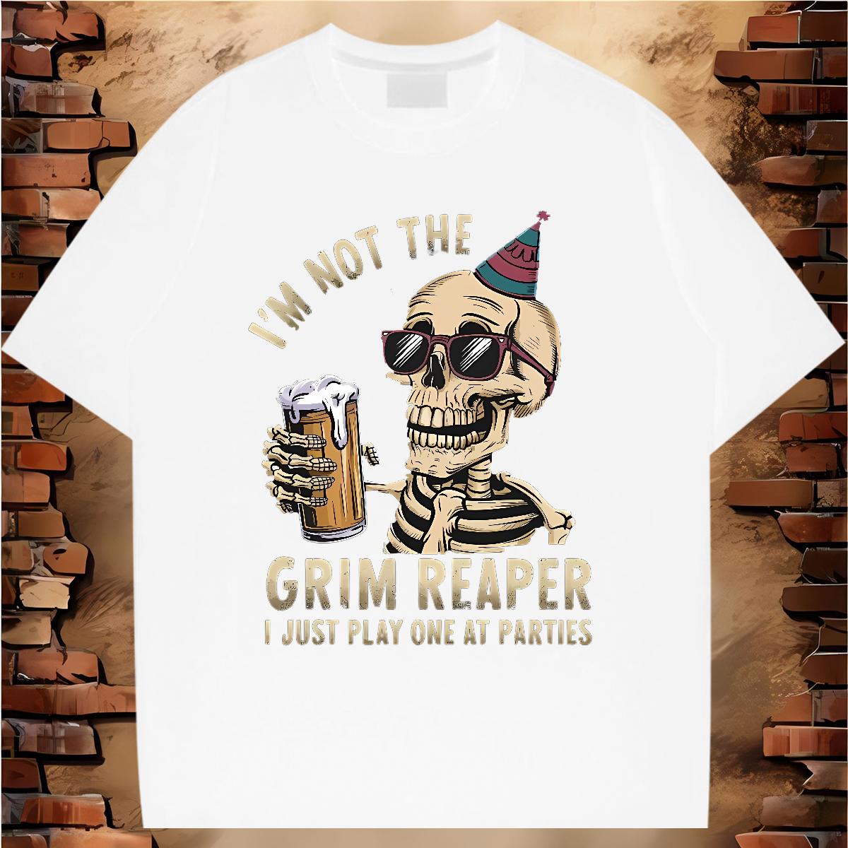 2024 Men T Shirts Skeleton 230g Cotton Asian Size Hip Hop Street Men Tees Short sleeve Cotton Soft Unisex