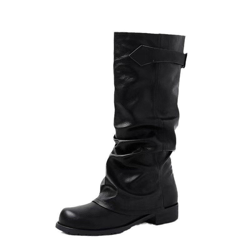 Retro short boots new Western style boots pants leg boots pleated pile boots knee high boots