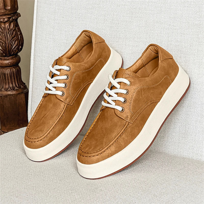 brown casual shoes classic frosted leather mens soft mens flat and comfortable driving shoes lace laces Moccasins 240715