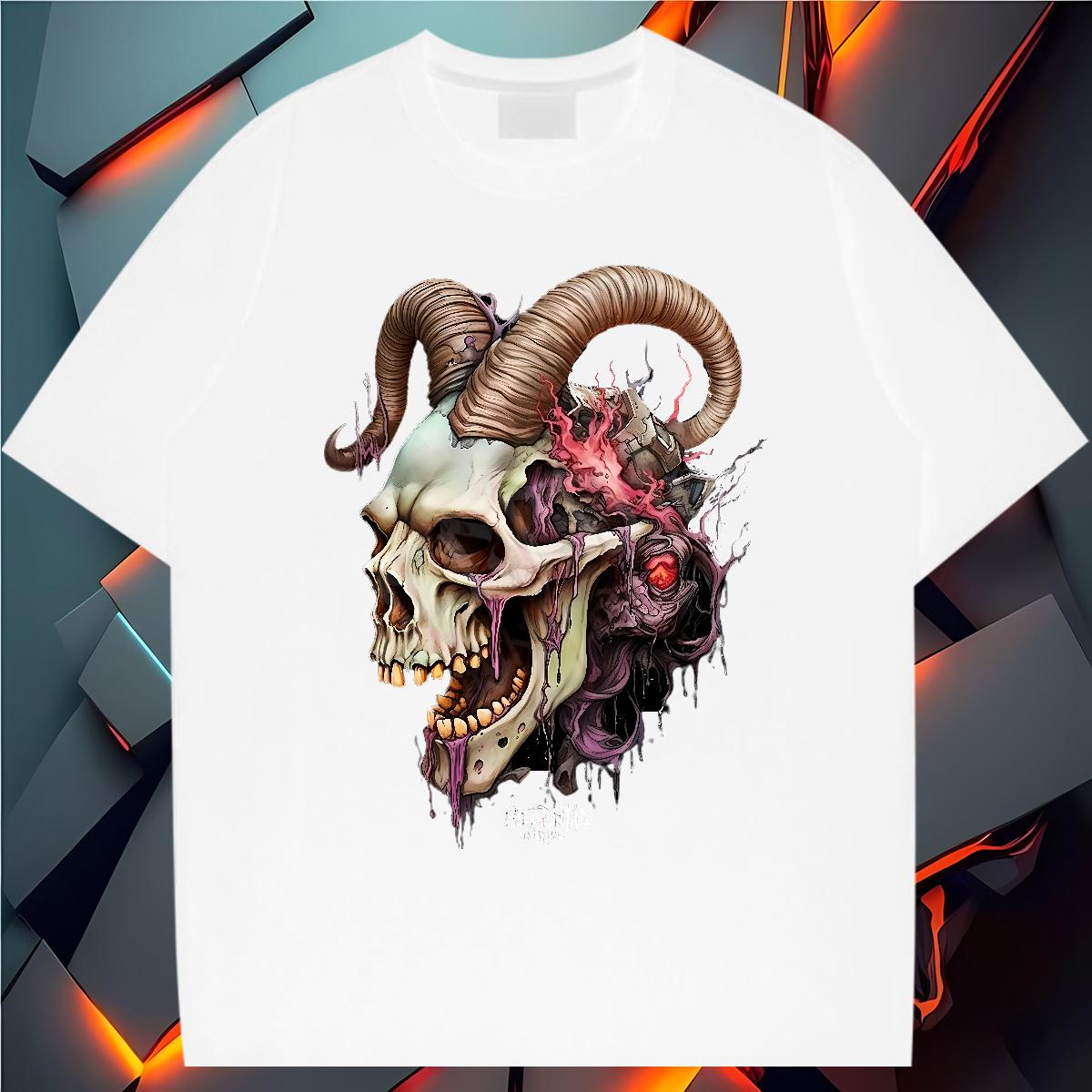 New T Shirt For Man Skeleton 230g Cotton Customized Spring Summer Mens Tshirts Crew Neck Cotton Breathable Comfortable