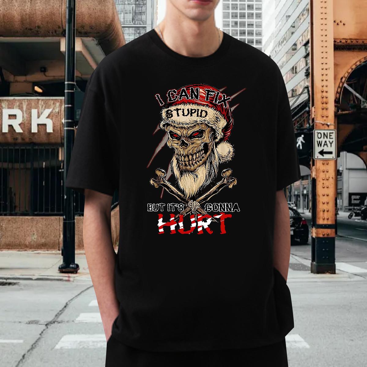 Fashion T-Shirts Skeleton 230g 100% Cotton Skull Men Clothes T-Shirt Street Wear Breathable Crew Neck Cotton Cool Design Tees Shirts