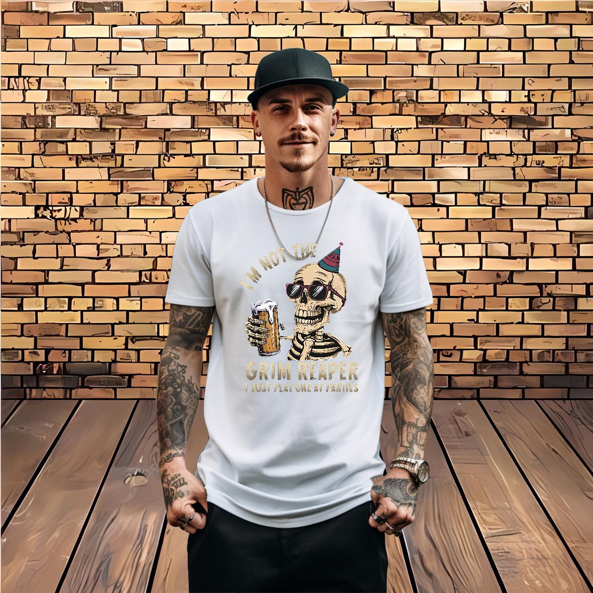 Fashion T-Shirts Skeleton 230g Cotton Custom Printed Casual Tshirts Crew Neck Cotton Breathable Unisex