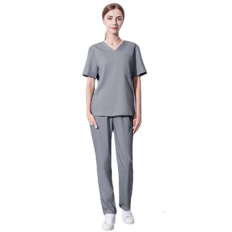Niaa Hinn Scrub Set Zip Up New Product Washable Non-ironing Long Show Thinness High Elasticity Ventilation Temperament Short Loose Temperament