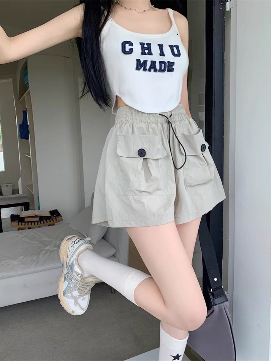 Official photo Jinmian Yamamoto design sense pocket work women's loose wide leg casual pants shorts