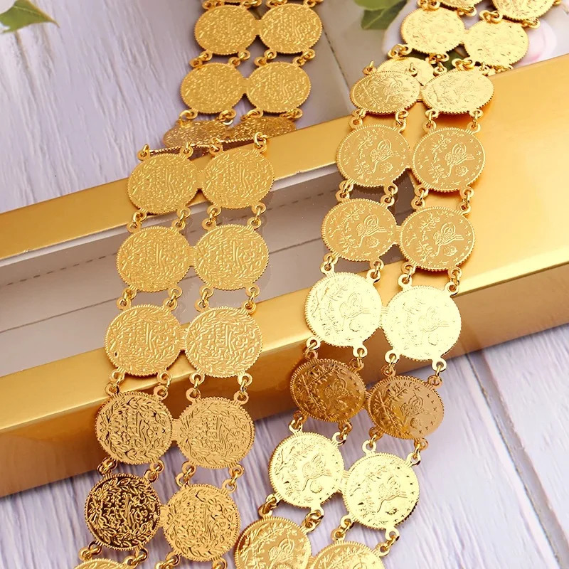 Ethnic Gold Color Body Chains for Women Turkish Coin Wasit Belts Oman Iraq Kurdish Wedding Bridal Chic Parure Marocaine 240709